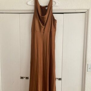 Cowl Front Satin Bridesmaid Dress-Rust